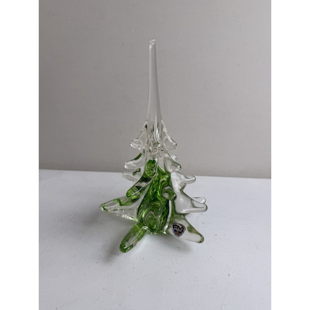 VTG FM Konstglas Ronneby Sweden Green & Clear Crystal Christmas Tree Sculpture